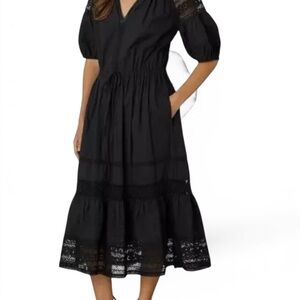 Velvet by Graham & Spencer Black Lace Tiered Puff Sleeve Midi Dress **READ